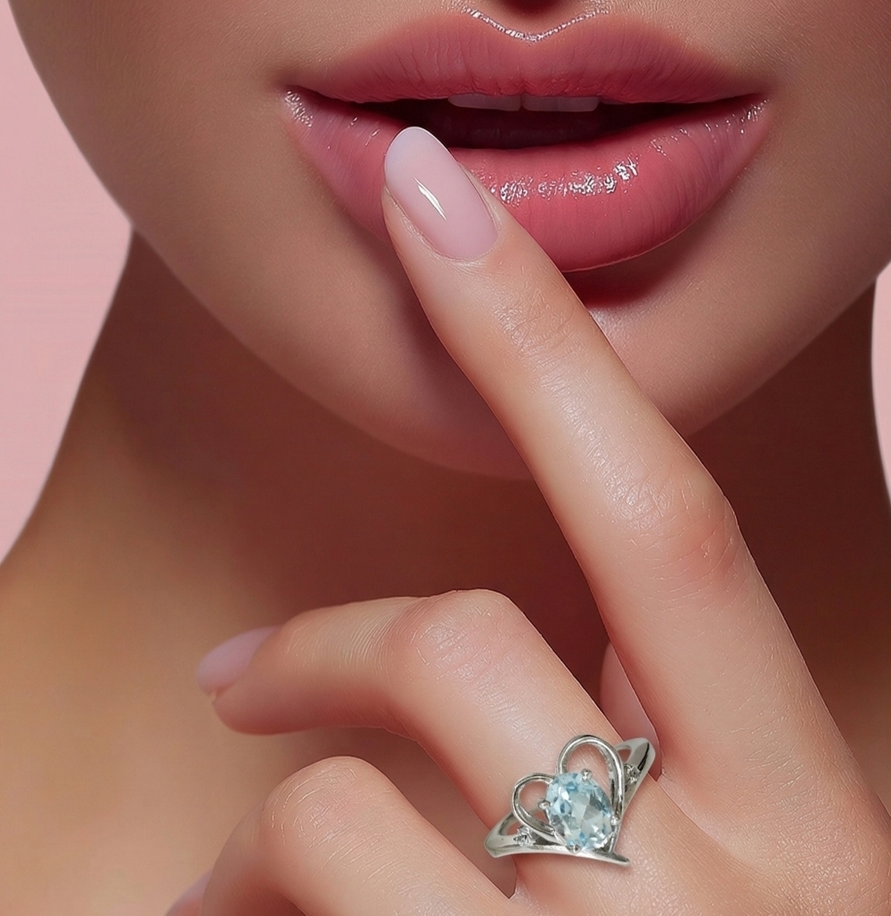 Sky Blue Topaz Ring in Heart with Diamond accents size 6 ๐ - Picture 2 of 9